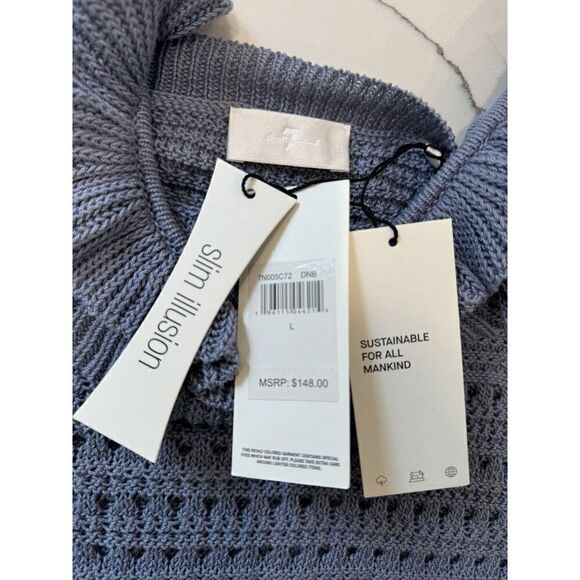 7 for All Mankind NWT Crochet Tank in Denim Blue Size L - Picture 5 of 6